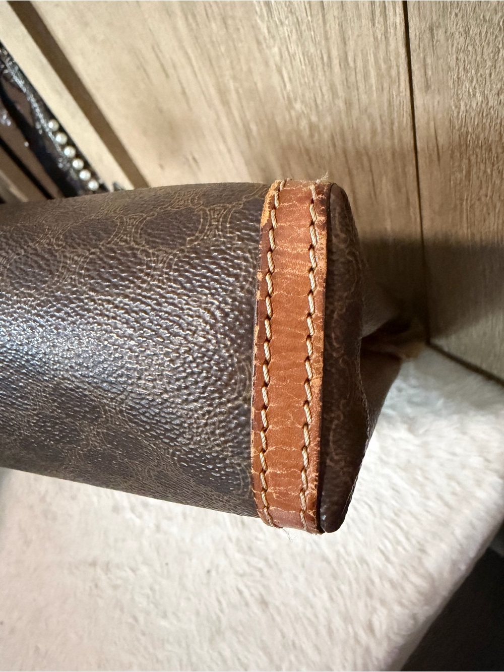 Celine Macadam Canvas Clutch Brown Leather Trim Vintage Designer - Picture 6 of 12